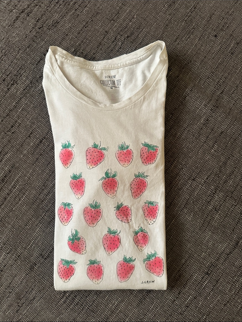 J. Crew Cream Short-Sleeve Tee with Pink Strawberry Print